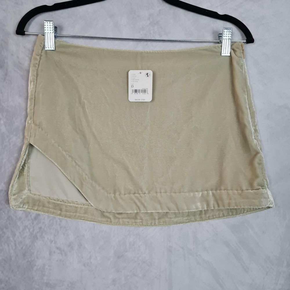 Free People Skirt Womens 0 Beige Velvet Mini Side Slit Lined Party Boho Annalise